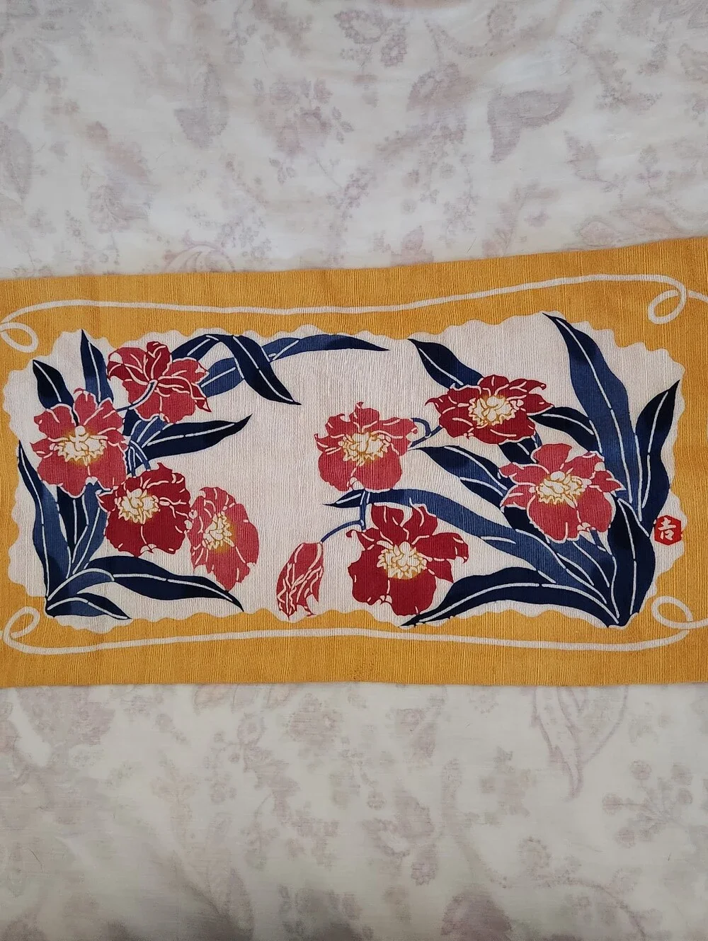 Vintage Silk Silkscreened Dresser Scarf